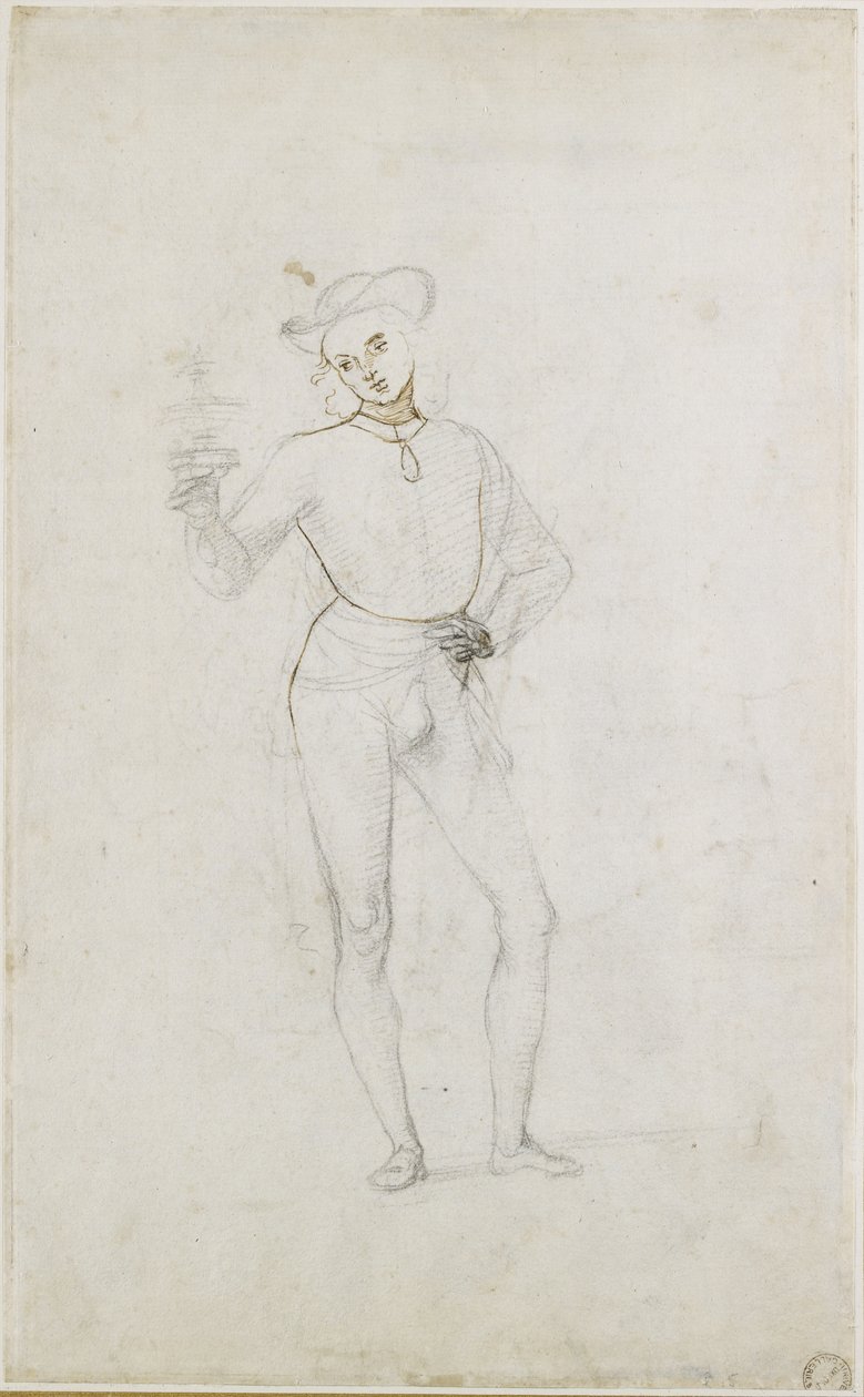 Recto: A Study for a Figure in an Adoration of the Magi, WA1846.5 av Pietro Perugino