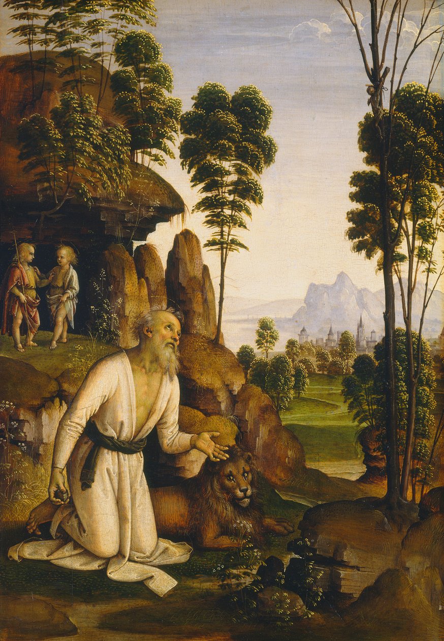Saint Jerome in the Wilderness, ca. 1490-1500 (tempera på panel) av Pietro Perugino