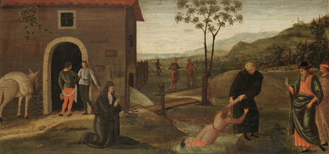 St. Nicholas av Tolentino redder en gutt fra å drukne, ca. 1500-30 (tempera på trepanel) av Pietro Perugino