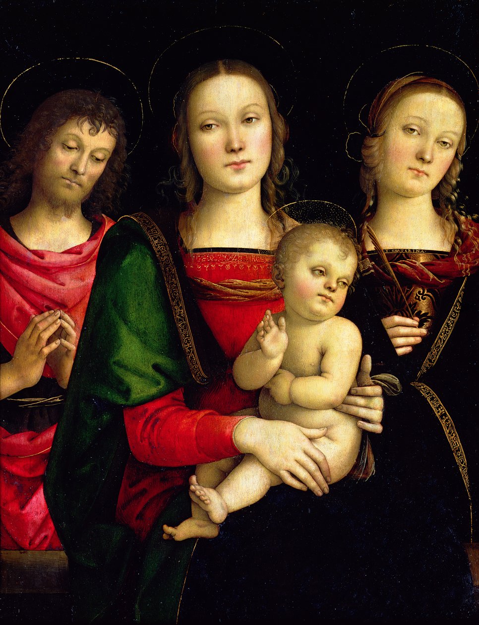 Madonnaen og barnet med døperen Johannes og den hellige Katarina av Alexandria av Pietro Perugino
