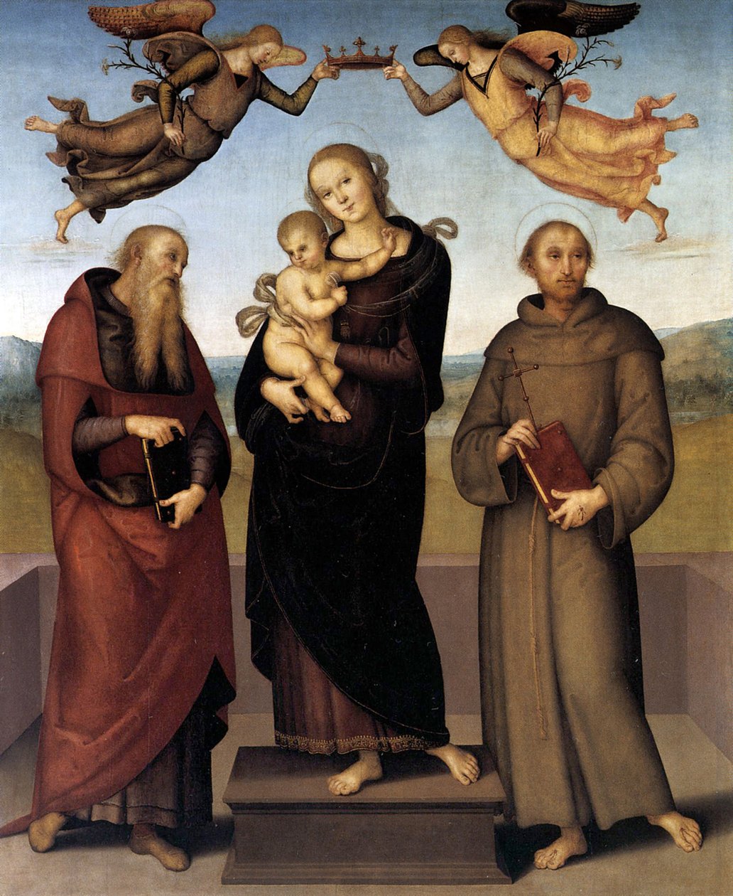 Jomfruen av Loretto med Saint Hieronymus og Saint Francis, 1507-15 av Pietro Perugino
