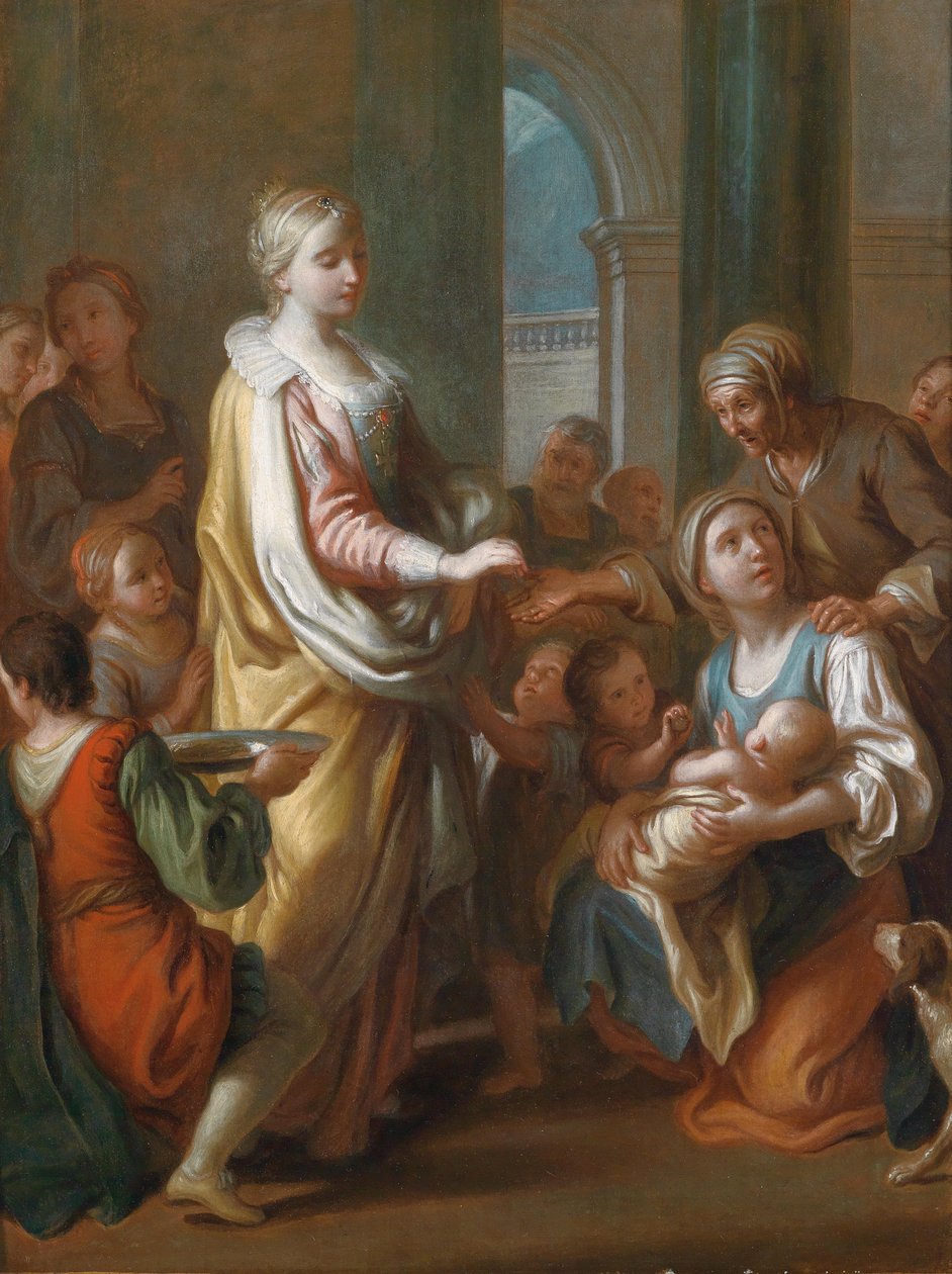 Saint Elizabeth deler ut almisser av Pietro Antonio Rotari