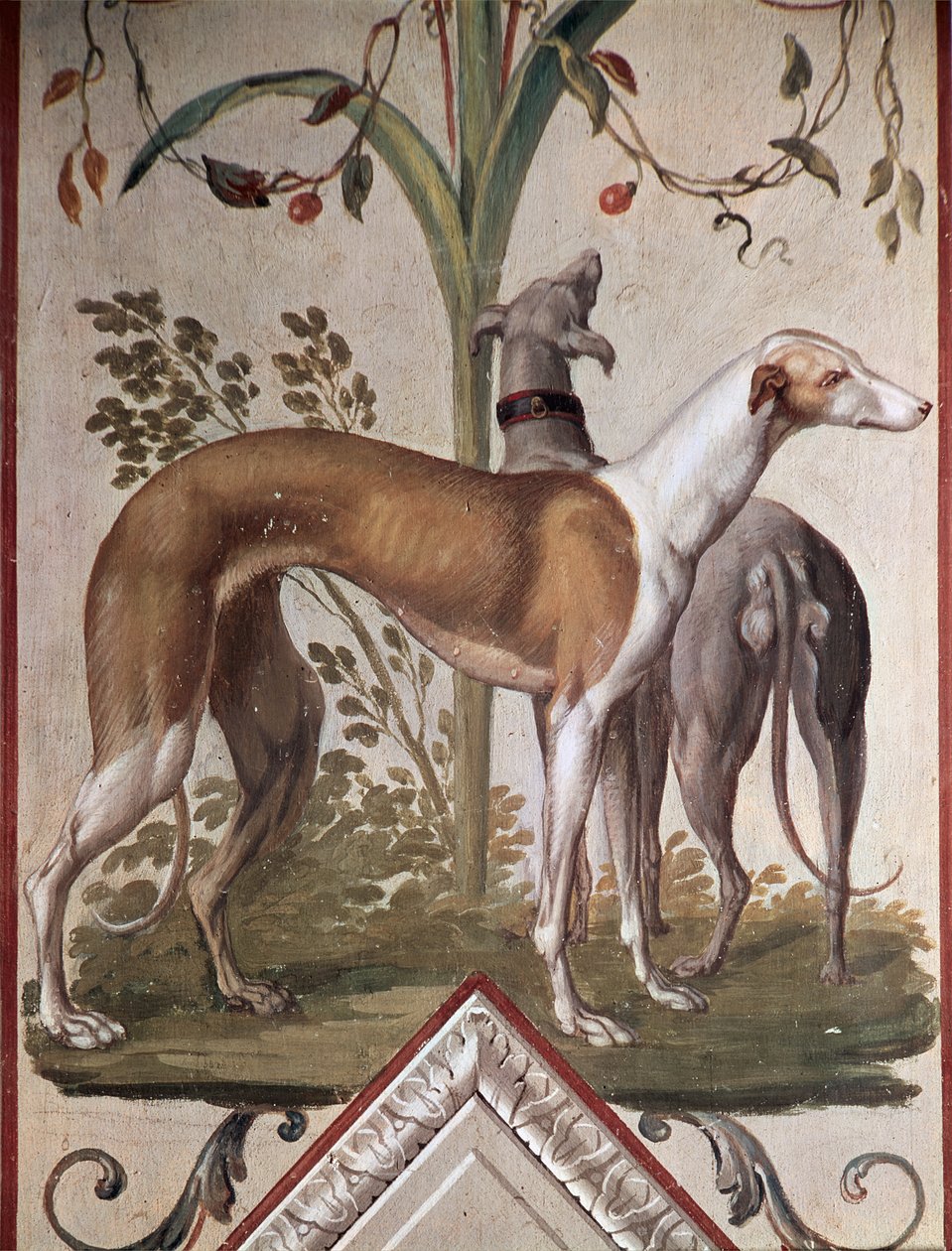 To Greyhounds (veggmaleri) av Pietro Rotati