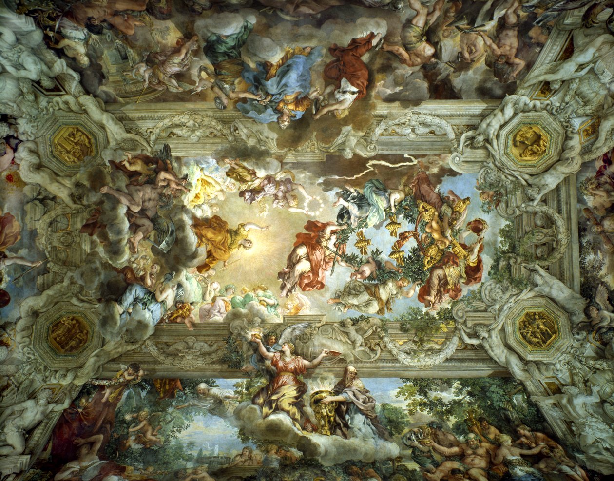 Allegory of Divine Providence and Barberini Power, Taket i hallen til Palazzo Barberini, Roma, Italia, 1633-39 av Pietro da Cortona