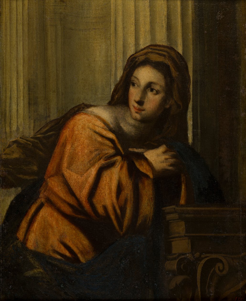 En dame identifisert som Magdalene, ca. 1623-78 (Olje på lerret limt til et trepanel) av follower of Pietro Della Vecchia