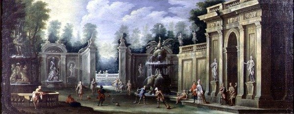 Arkitektonisk capriccio med figurer av Pietro Paltronieri