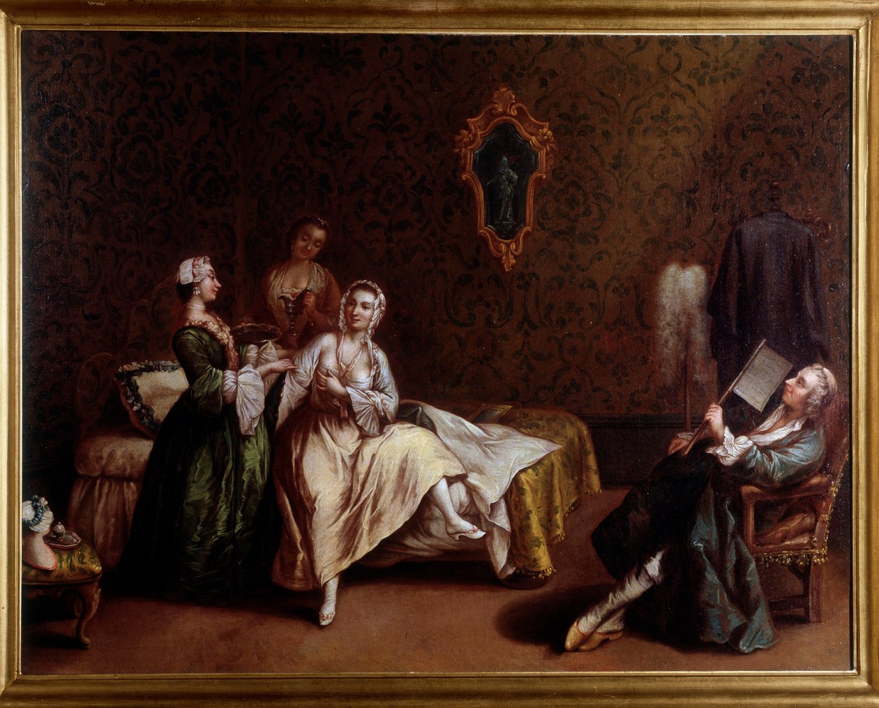The awakening of the lady (maleri, ca. 1740) av Pietro (after) Longhi