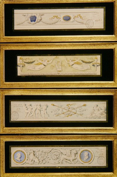 Fire design for friser, ca. 1823 (akvarell, blekk og vask på papir) av Pietro (attr. to) Ghinelli