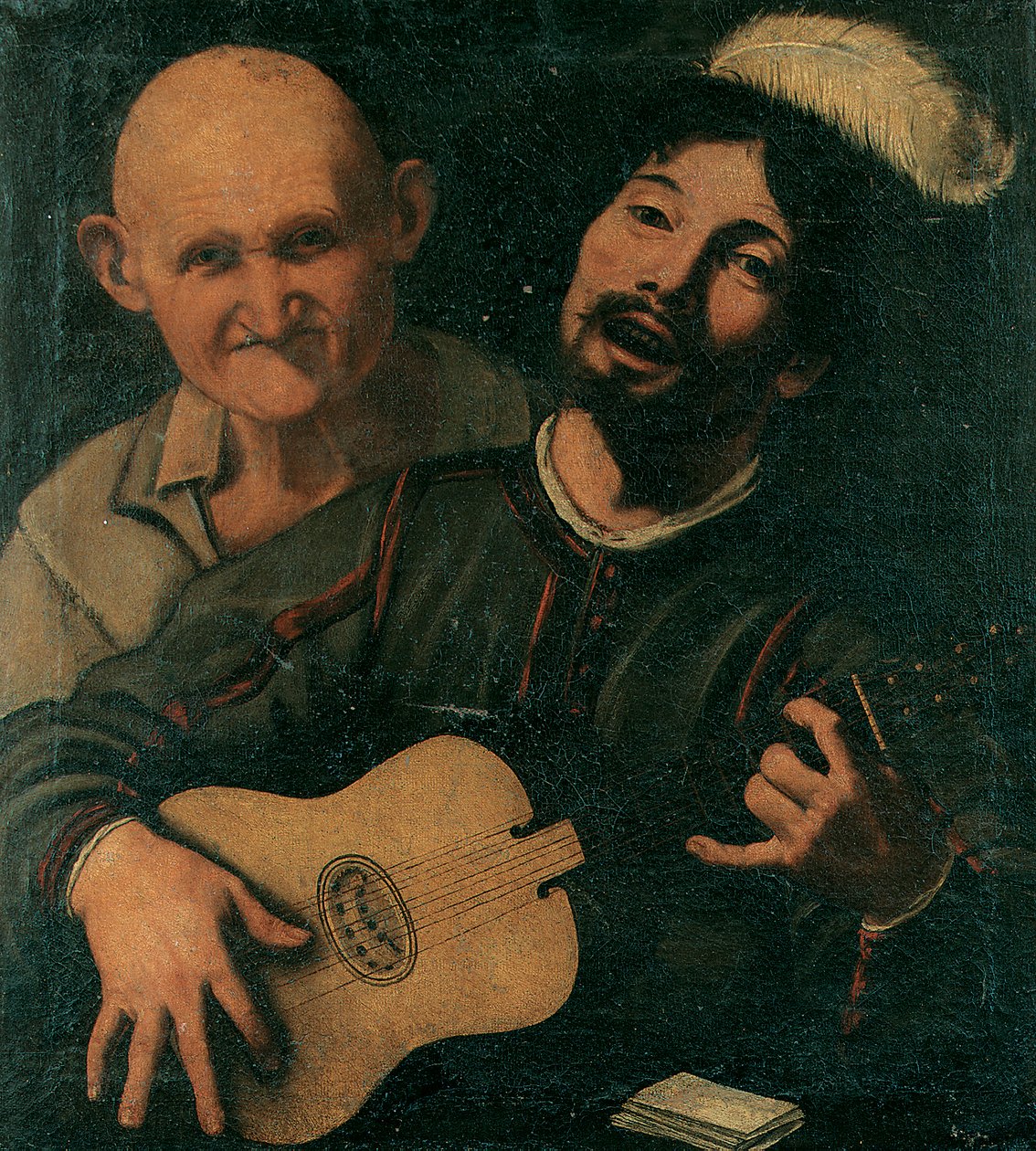 En gitarspiller og en gammel mann til stede (olje på lerret) av Pietro (attr. to) Paolini