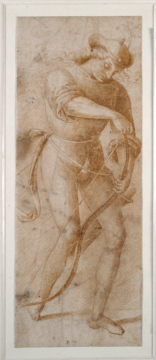 En ung mann strenger sløyfen (penn og brunt blekk på hvitt papir) av Pietro (follower of) Perugino