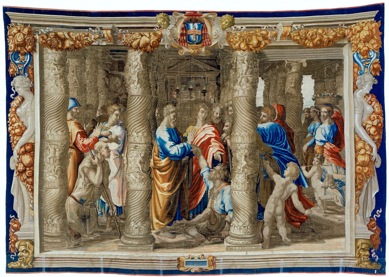 Teppet fra det syttende århundre som viser helbredelsen av den krøplingen av Pietro 1579 1669 Fevère