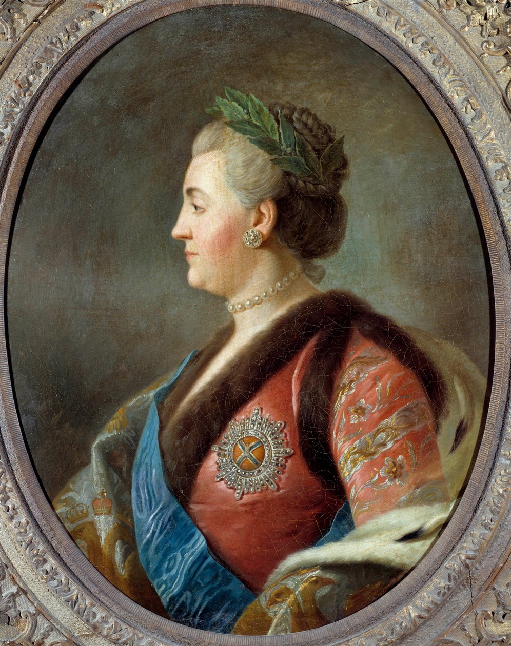 Portrett av Catherine II (1729-1796), Imperator of Russia Maleri av Pietro Antonio Rotari (1707-1762) 1700-talls søn. 0,79x0,63 m - Portrett av Katarina II (1729-1796), keiserinne av Russland. Maleri etter Pietro Antonio Rotari (1707-1762), fransk skole av Pietro Antonio (after) Rotari