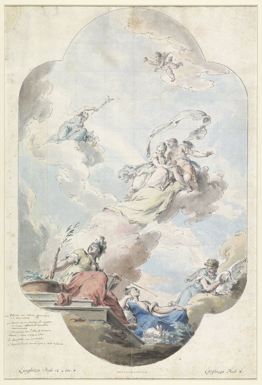 Design for et takmaleri med en bryllupsallegori av Pietro Antonio III Novelli