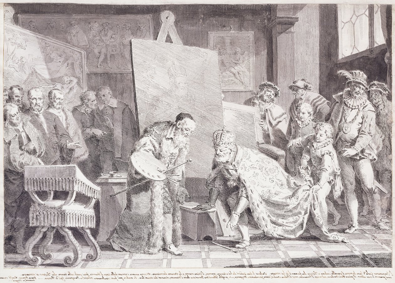 Keiser Charles V plukker opp Titians pensel, av Pietro Antonio Novelli
