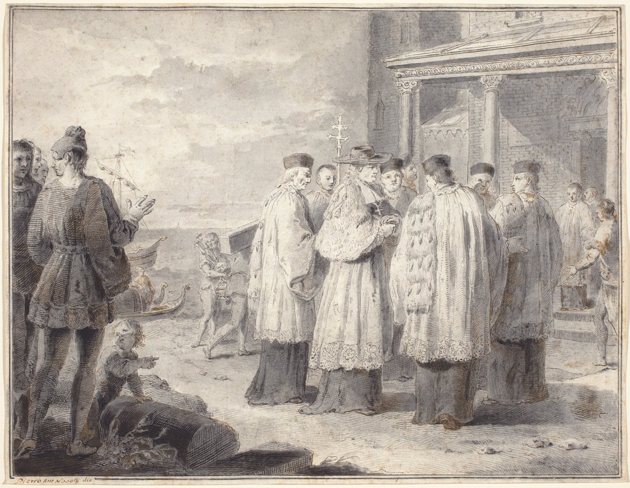 Paulinus, kardinal og patriark av Aquileia, flytter setet sitt til Grado av Pietro Antonio Novelli