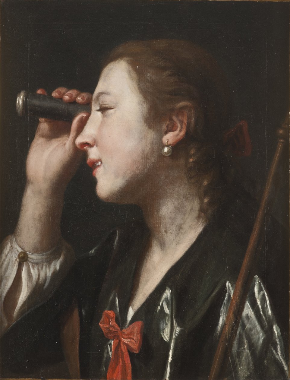 Jente som ser gjennom et teleskop av Pietro Antonio Rotari