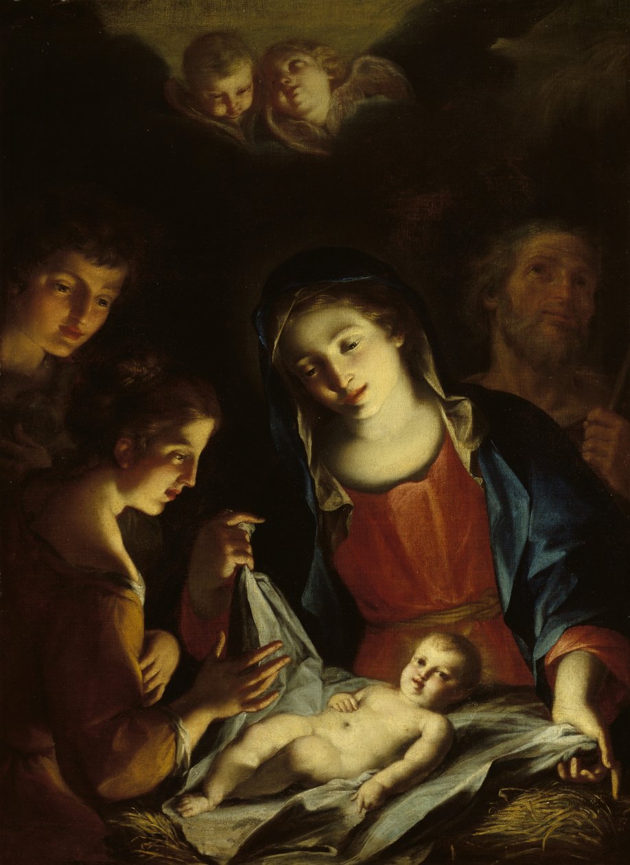 The Madonna Adoring the Infant Christ (olje på lerret) av Pietro Antonio Rotari