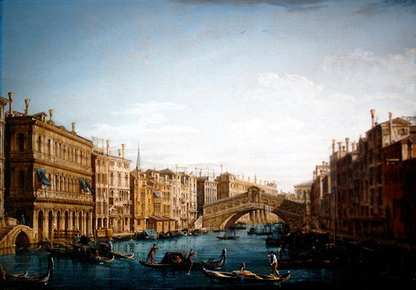 Canal Grande ser nordover mot Rialtobroen (olje på lerret) av Pietro Bellotti