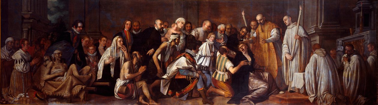 Saint Bernard av Clairvaux (San Bernardo di Chiaravalle) (1090-1153) og Posssedee En folkemengde sammensatt av invalider deltar på åstedet for demonens utfrielse. Maleri av Pietro Damini (1592-1631) Chioggia fra 1600-tallet, Chiesa di San Domenico av Pietro Damini