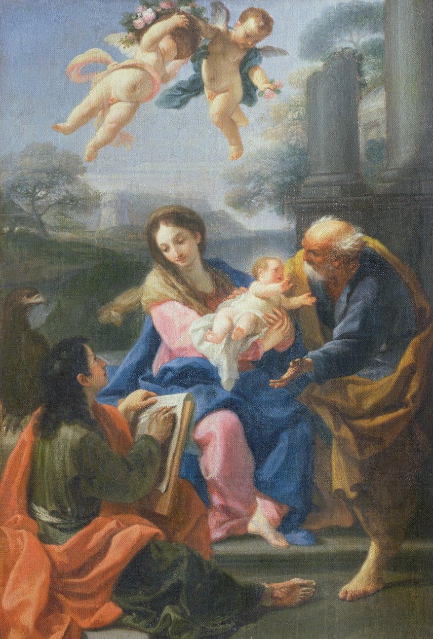 Den hellige familie med kunstneren av Pietro De Pietri