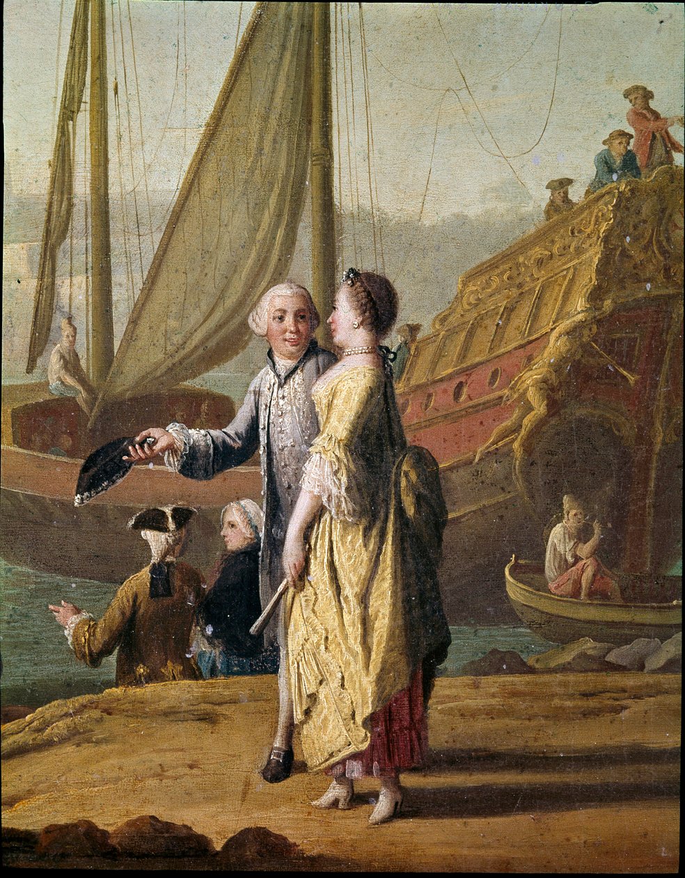 En skipsreder og en dame-detalj av et sjangermaleri av Pietro Fabris