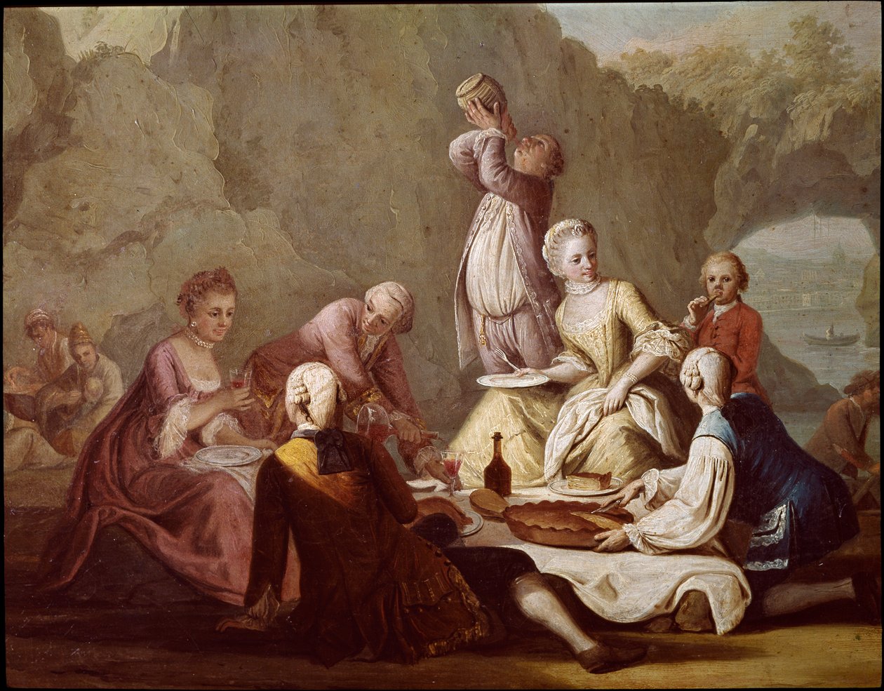 Bankettscene i Posillipo (Pausilippe) Napoli Detalj av aristokrater på piknik - Bankett i Posillipo - Detalj av aristokrater - Maleri av Pietro Fabris Museo Nazionale di San Martino Napoli fra 1700-tallet av Pietro Fabris