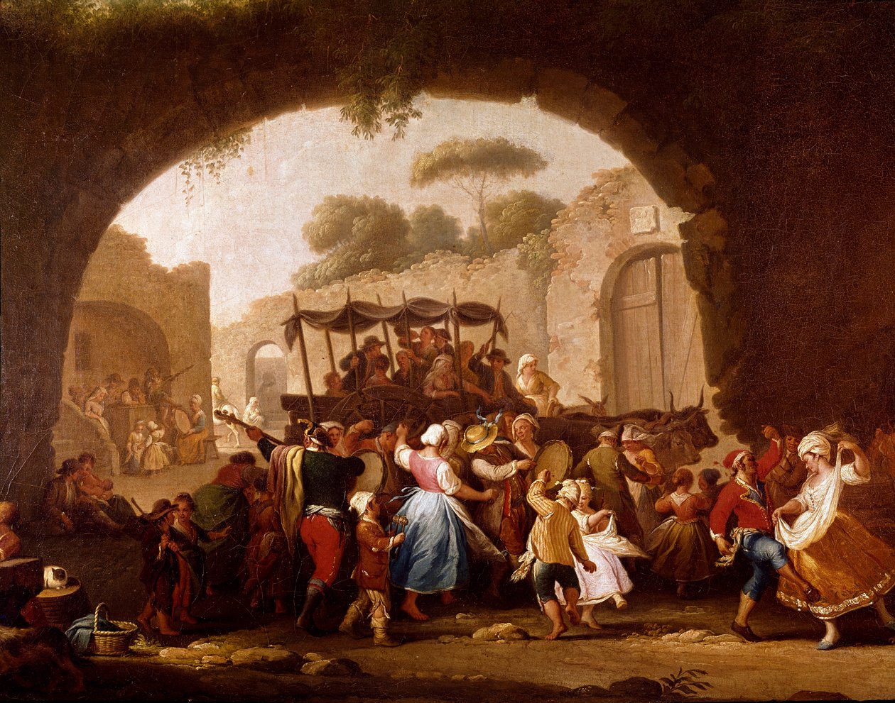 Dansescene og populær fest i Naples Detail. Tarantella-dansere (tarantella, tarantella). Maleri av Pietro Fabris (aktiv mellom 1763 og 1776) Napoli fra 1700-tallet, Museo Nazionale di San Martino av Pietro Fabris