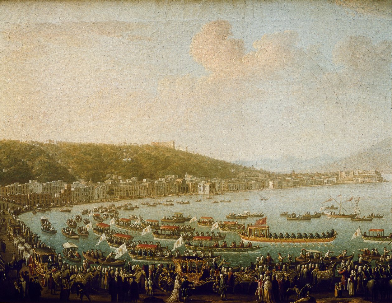 Avgangen til Karl III av Spania (Carlos III) (1716-1788) fra Napolibukta (Italia). Maleri av Pietro Fabris (1756-1779), olje på lerret av Pietro Fabris