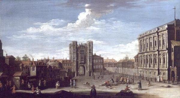Old Whitehall og Privy Gardens av Pietro Fabris