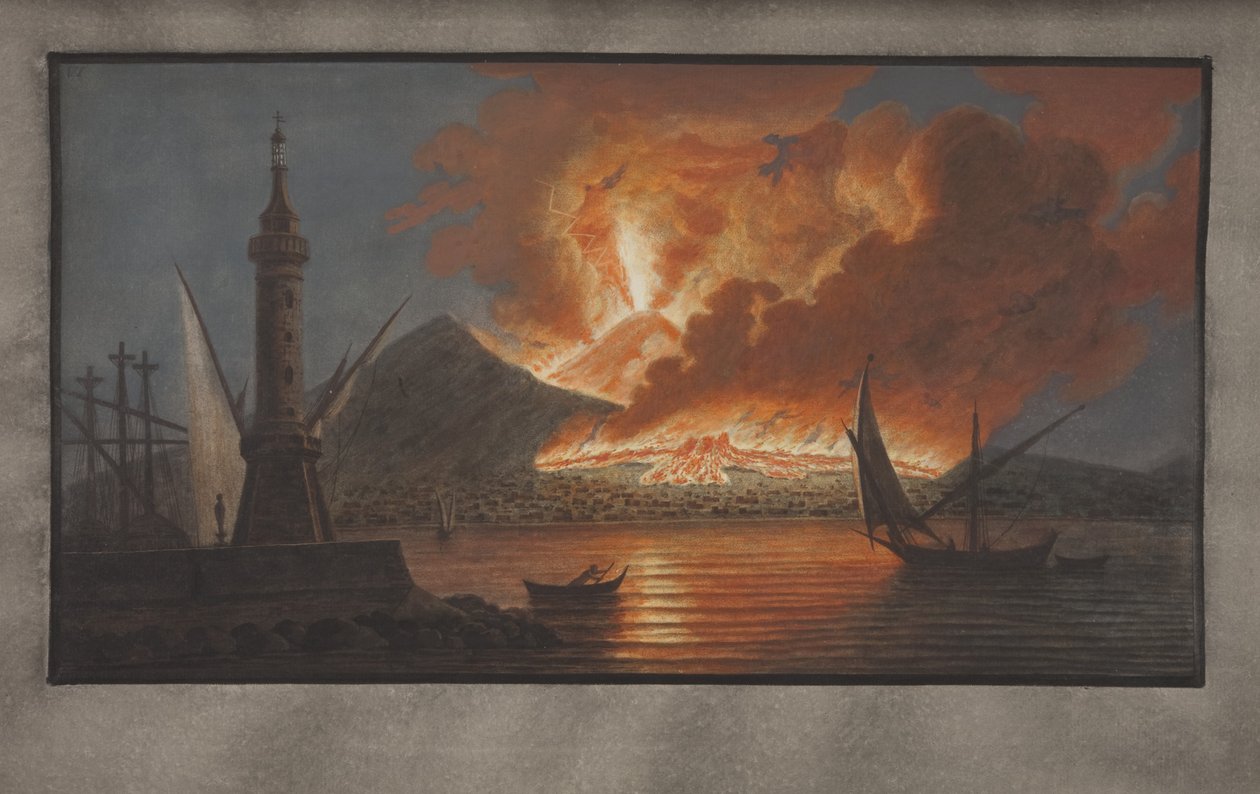 Plate VI fra Campi Phlegraei: Observasjoner av vulkanene på de to Siciliene av William Hamilton, 1776 (wc på papir) av Pietro Fabris