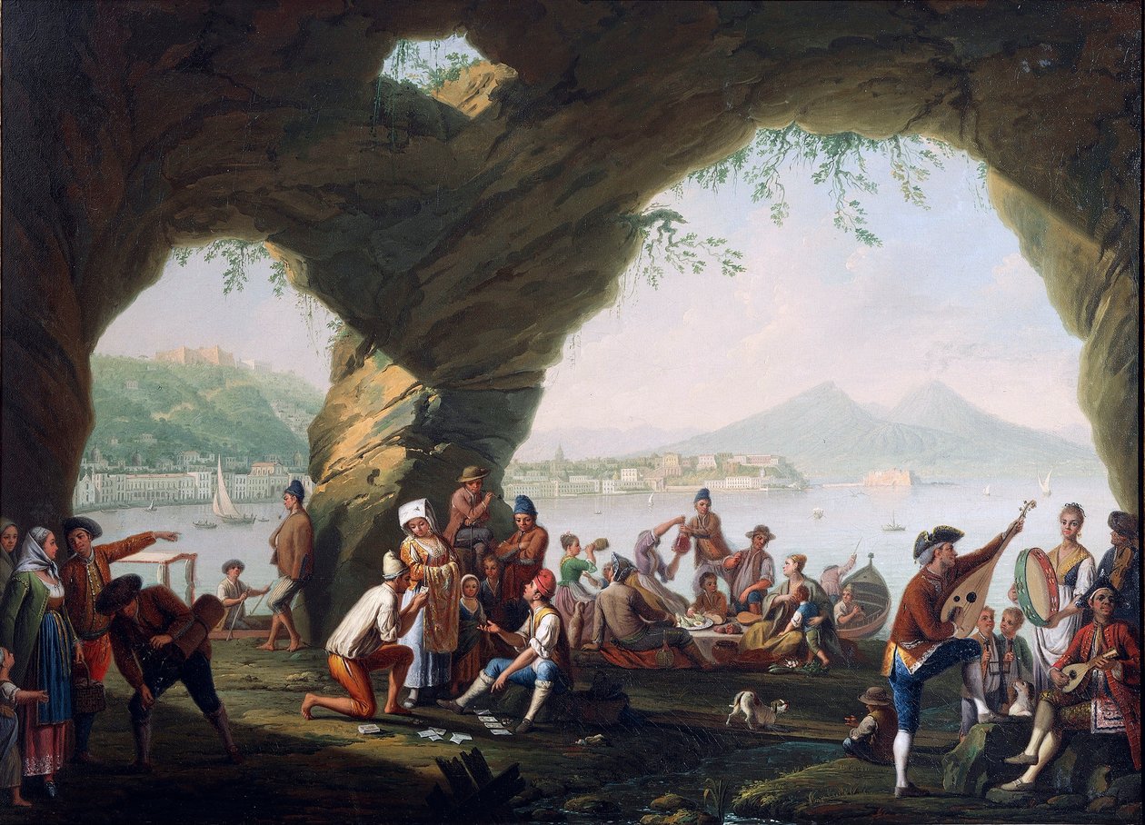 Scener fra hverdagen i en hule i Posillipo, nær Napoli, av Pietro Fabris (olje på lerret) av Pietro Fabris