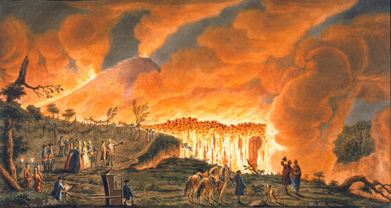 Utsikt over Hamilton som eskorterte sine sicilianske majesteter den 11. mai 1771, for å observere lavastrømmen, 1 av Pietro Fabris