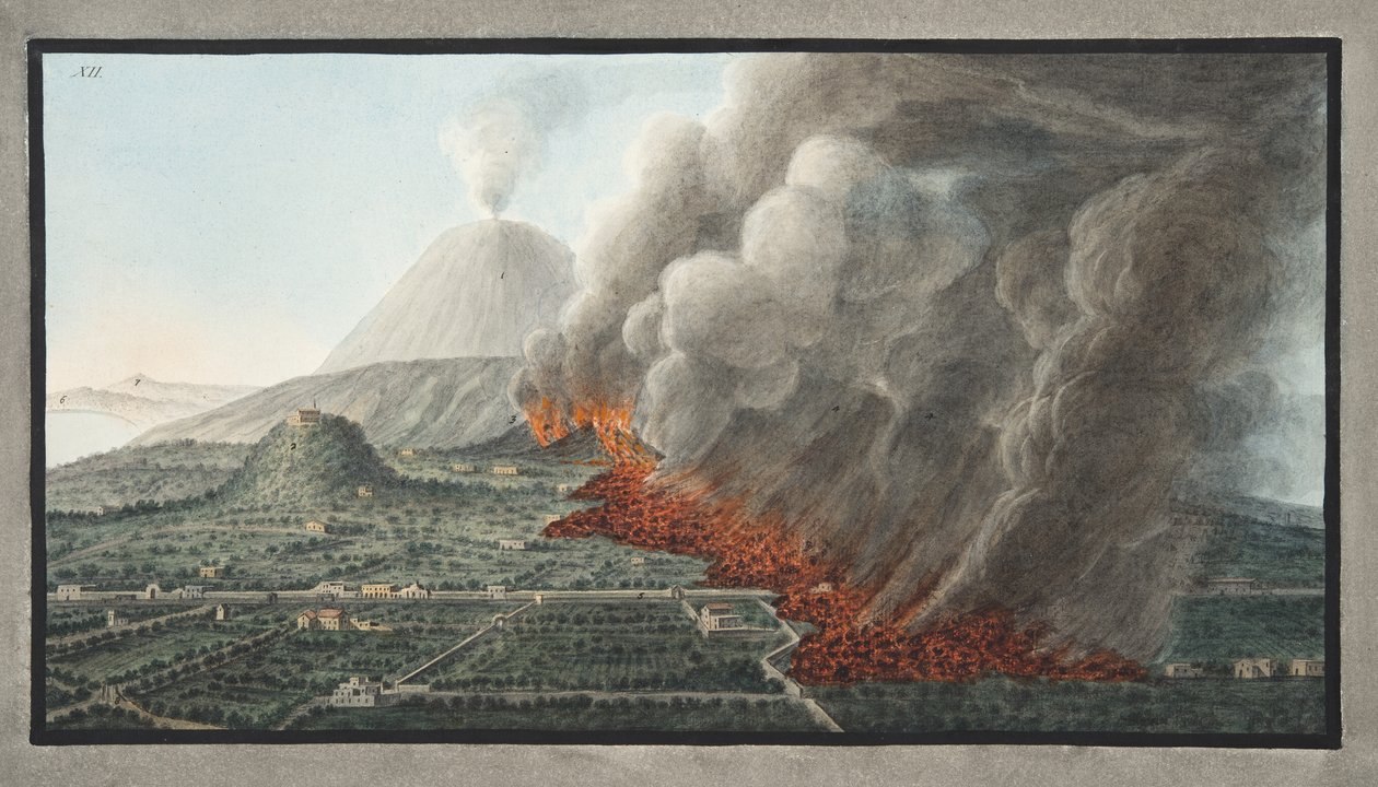 Utsikt over et utbrudd av Vesuv som begynte 23. desember 1760 og endte 5. januar 1761, plate 12 fra 
