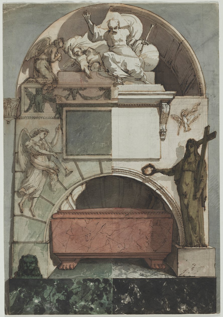 Design for en freskomaleri av en kunstners grav i Certosa i Bologna (recto) av Pietro Fancelli