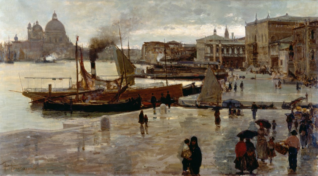 Riva degli Schiavoni (gangvei), av Pietro Fragiacomo (1856-1922), olje på lerret, 71x130 cm av Pietro Fragiacomo