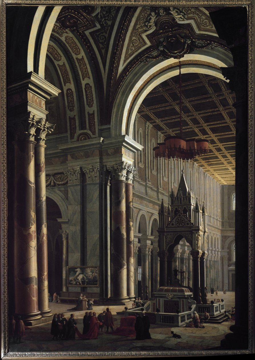 Innvendig visning av St. Pauls basilika i Roma (innvendig visning av St. Pauls basilika i Roma) Maleri av Pier Francesco Garola (Garoli) (1638-1716) Torino Galleria Sabauda av Pietro Francesco Garoli