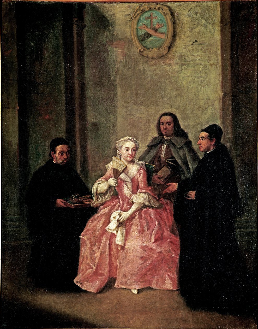 En munk tilbyr et par varm sjokolade med venetianske kjeks - Maleri av Pietro Longhi (1702-1785) 1774 Dim 61x50 cm Venezia, Ca 