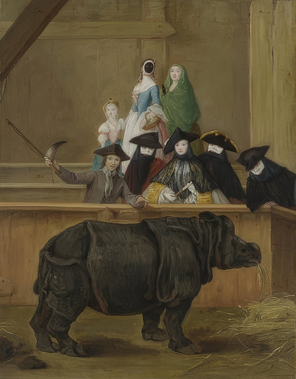 Utstilling av et neshorn i Venezia. Trolig 1751 av Pietro Longhi