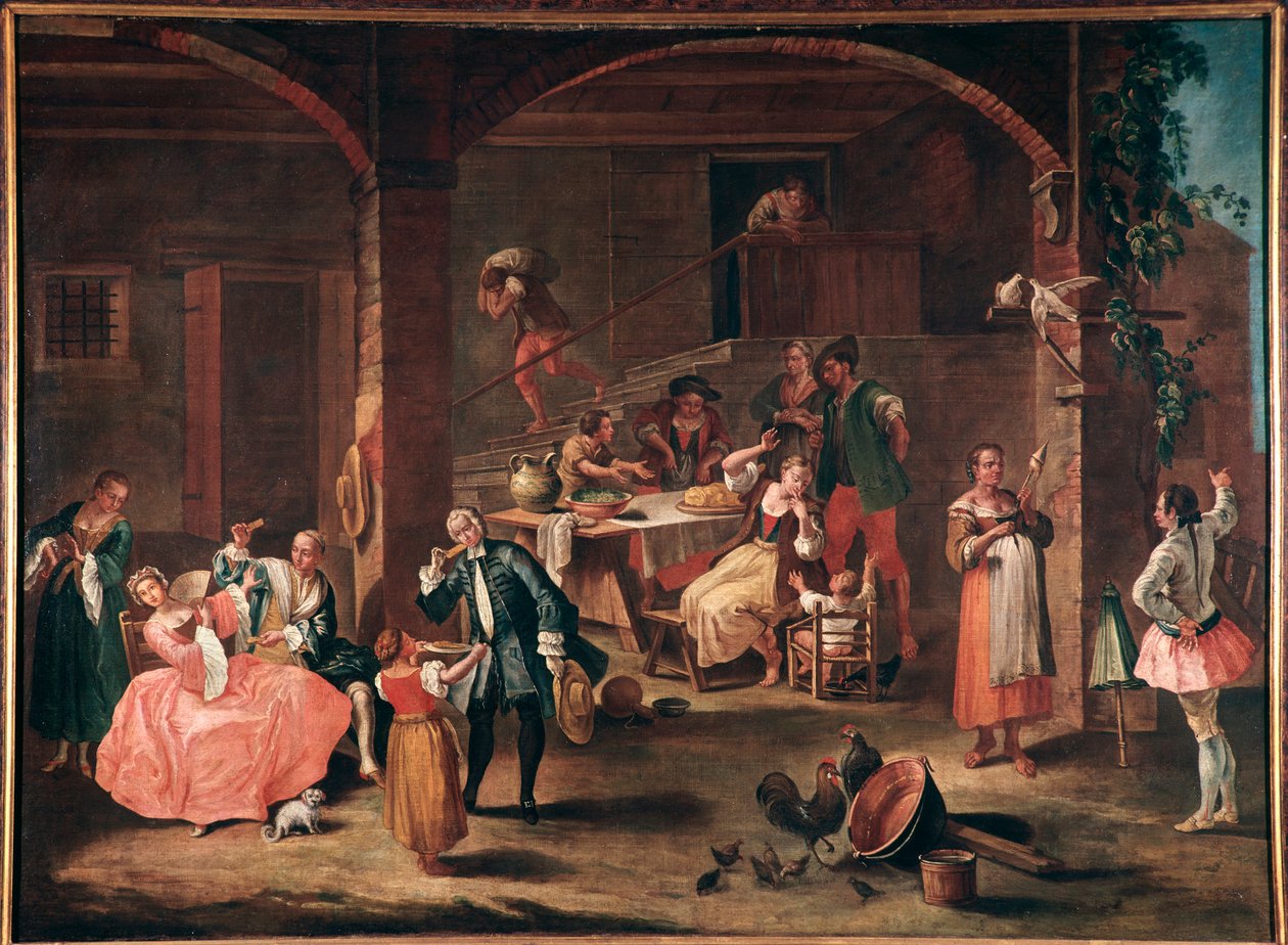 La merenda in Campagna (Snacksen på landsbygda) Maleri av Pietro Longhi (1702-1785) ca. 1750 Dim 96x131 cm Venezia, Ca 
