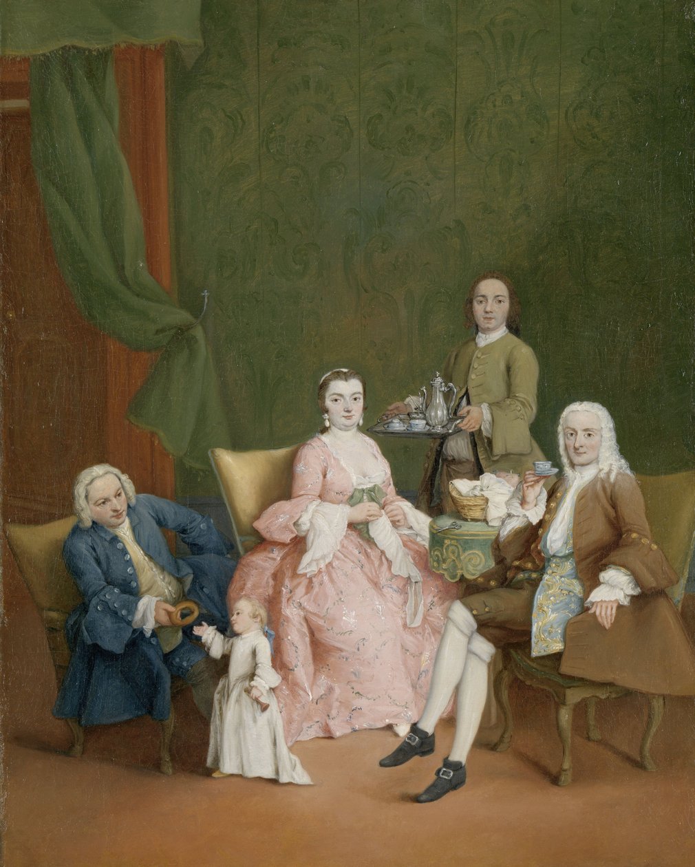 Portrett av en venetiansk familie med en tjener som serverer kaffe Portrett av en venetiansk familie med en tjener som serverer kaffe av Pietro Longhi