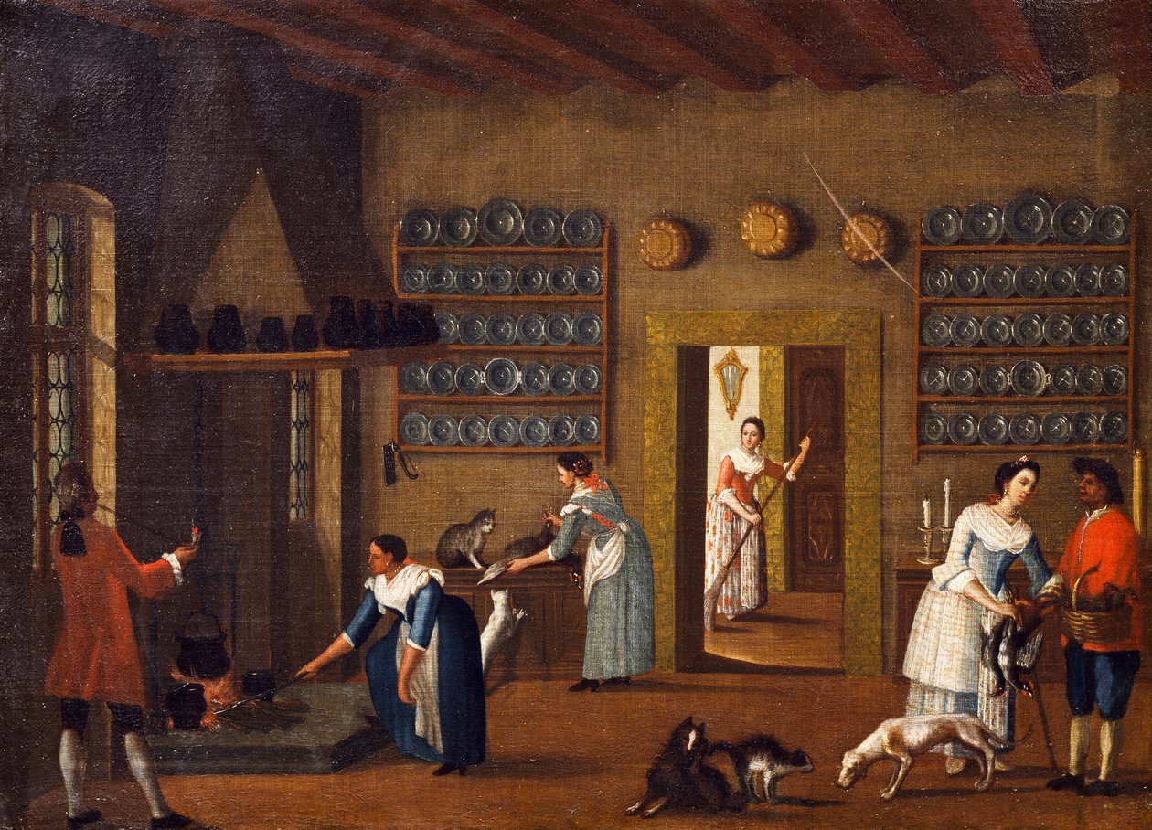 The Kitchen in the Villa, fra School of Pietro Longhi av Pietro Longhi