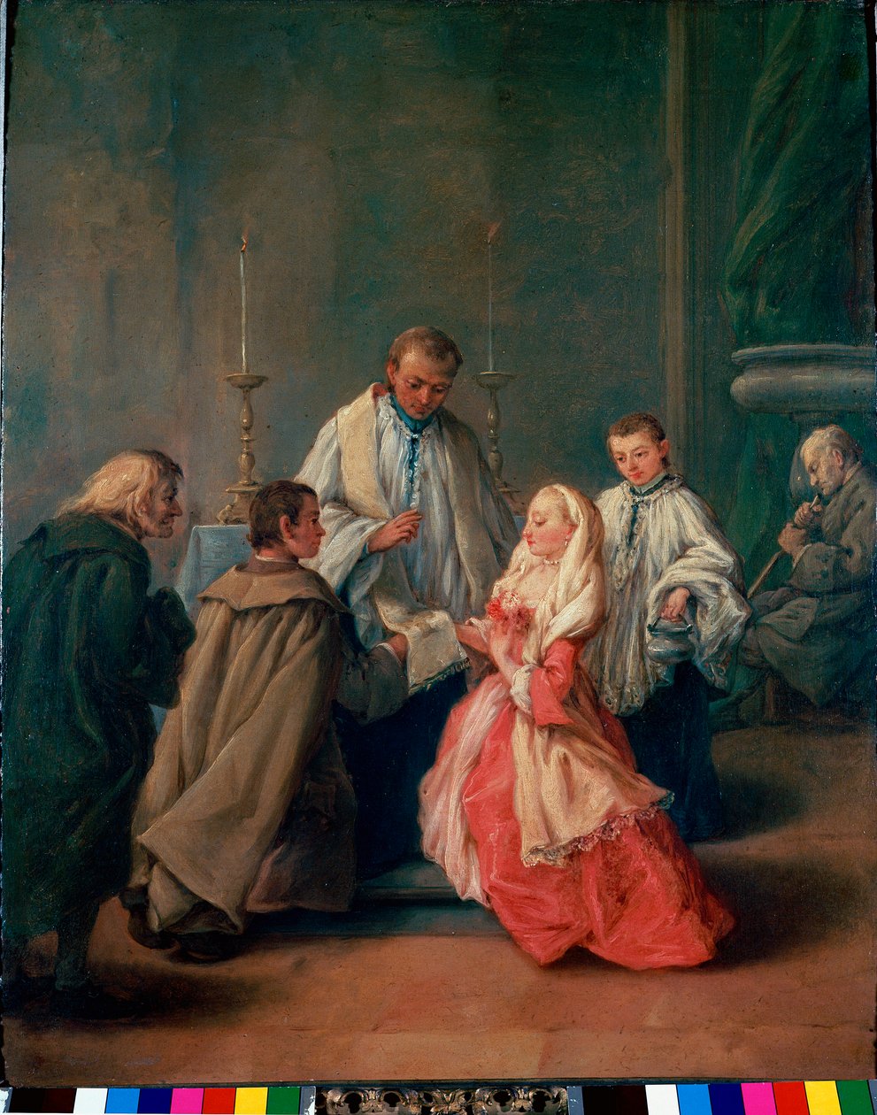 Sakramentene: "" bryllupsseremoni "" Maleri av Pietro Longhi (Pietro Falca) (1702-1785) 1755 ca. Søn 62x50 cm Venezia, Querini-Stampalia Bildegalleri av Pietro Longhi