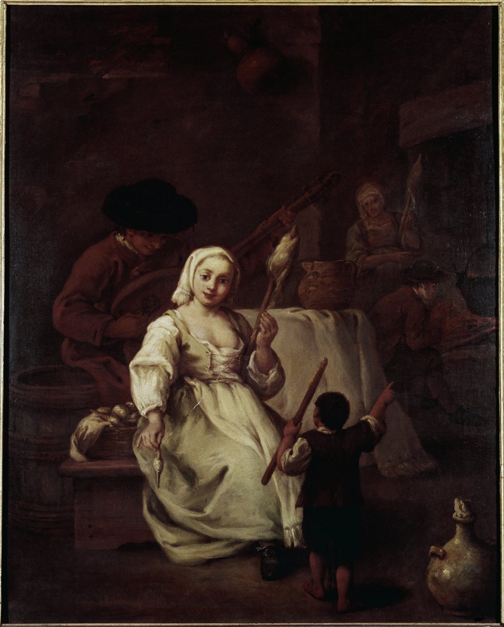 The Spinner - Maleri av Pietro Longhi (1702-1785), olje på lerret, 69x49 cm, ca 1750. Venezia, Querini Stampalia Foundation av Pietro Longhi