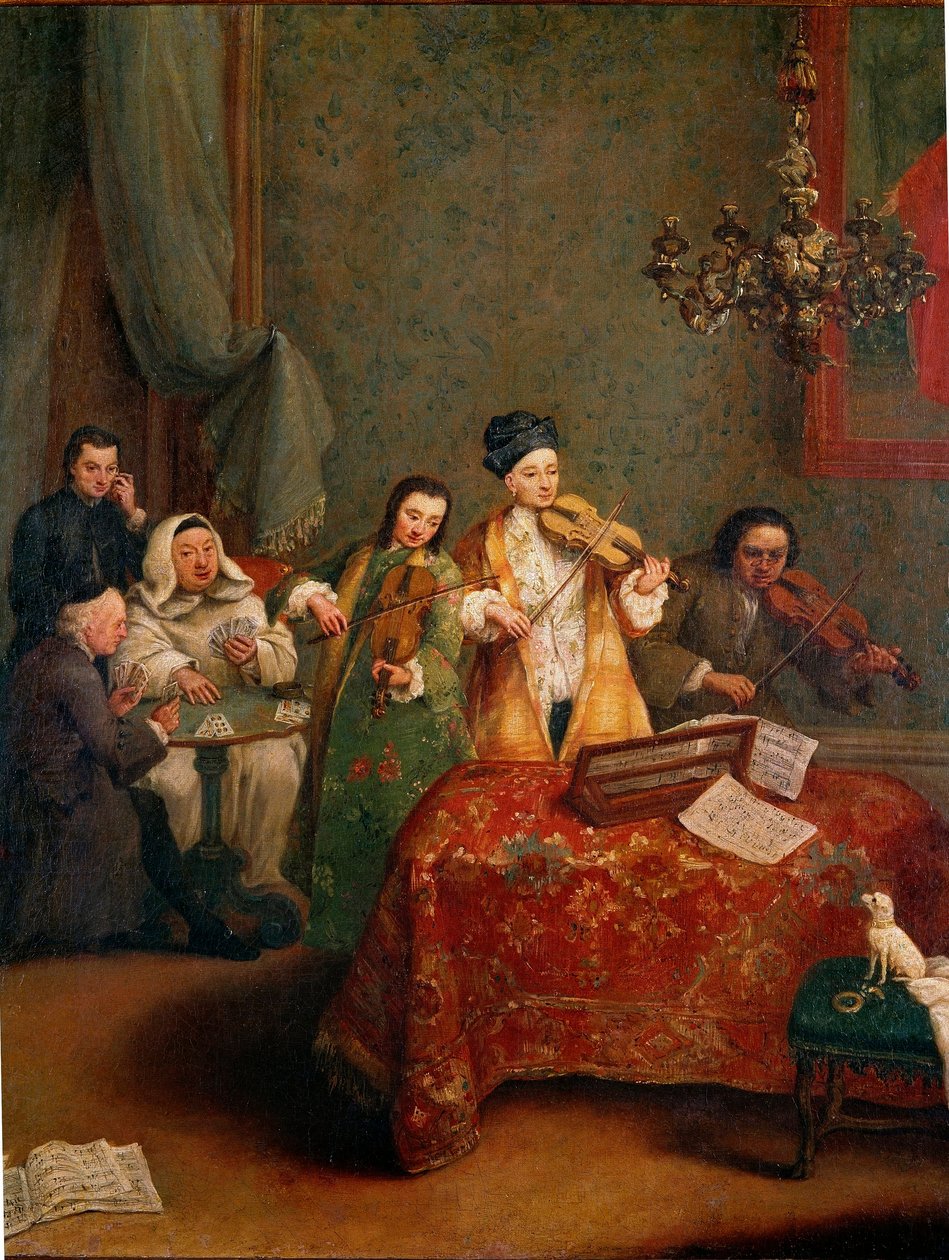Konserten En trio fiolinister. Maleri av Pietro Longhi (1702-1788) Venezia fra 1700-tallet, Galleria dell