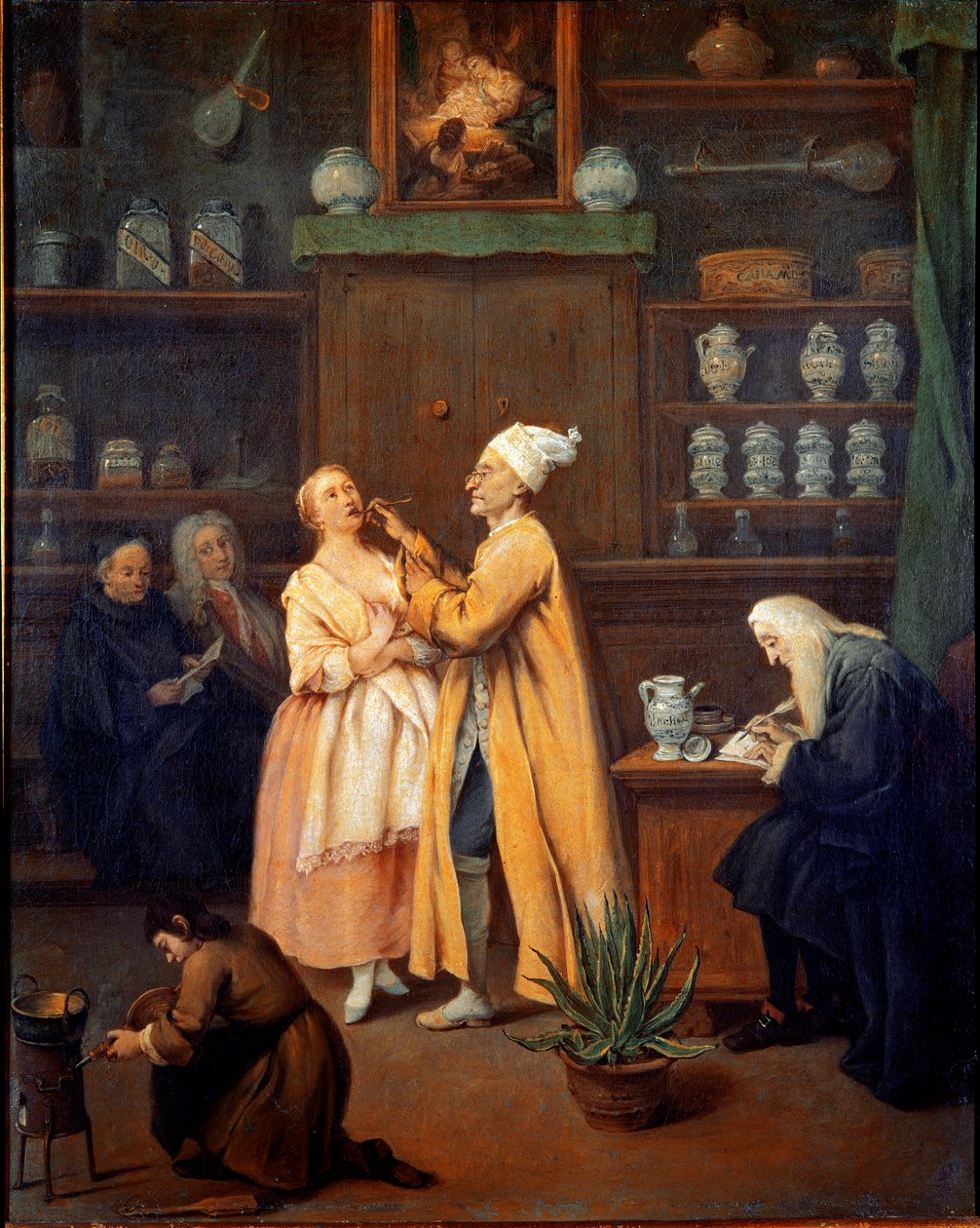 Farmasøyten. Maleri av Pietro Longhi (1702-1785). 1752 (Aloe Vera i forgrunnen) Galleria dell