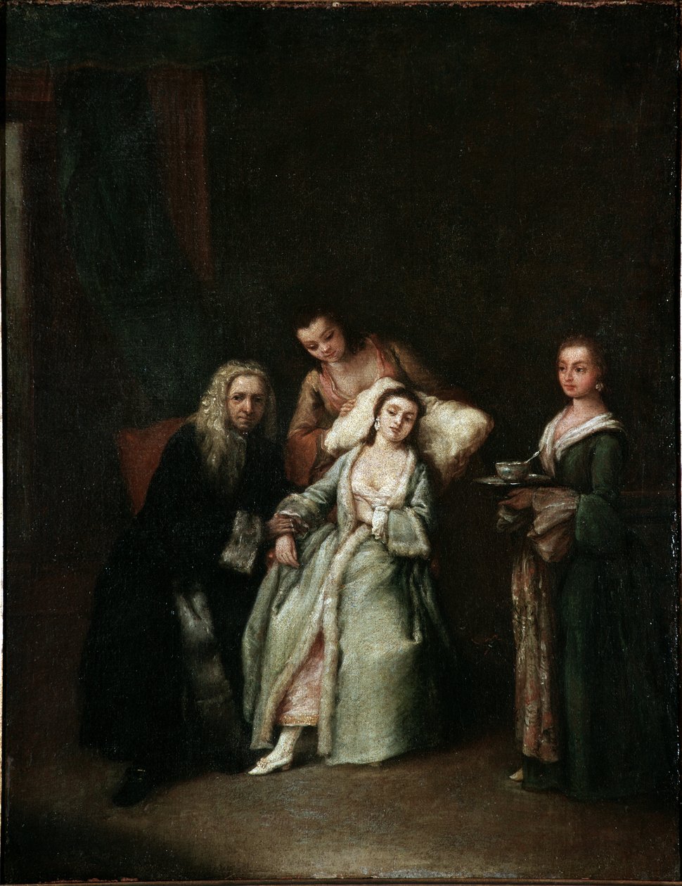 Den syke kvinnen Besøk av legen som tar pulsen på de syke Maleri av Pietro Longhi (1702-1785) 1741 Dim 52x41 cm Venezia, Ca