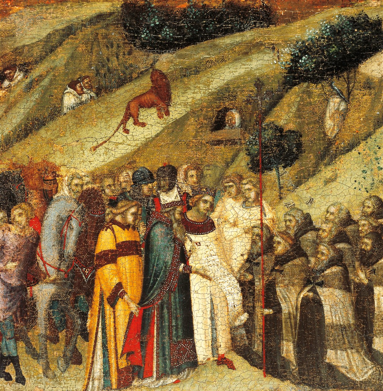 Første karmelitt-eremitter om våren til Elijah, detalj fra predella av altertavle for Carmine, Pietro Lorenzetti (ca. 1280-1348), tempera og gull på trepanel av Pietro Lorenzetti