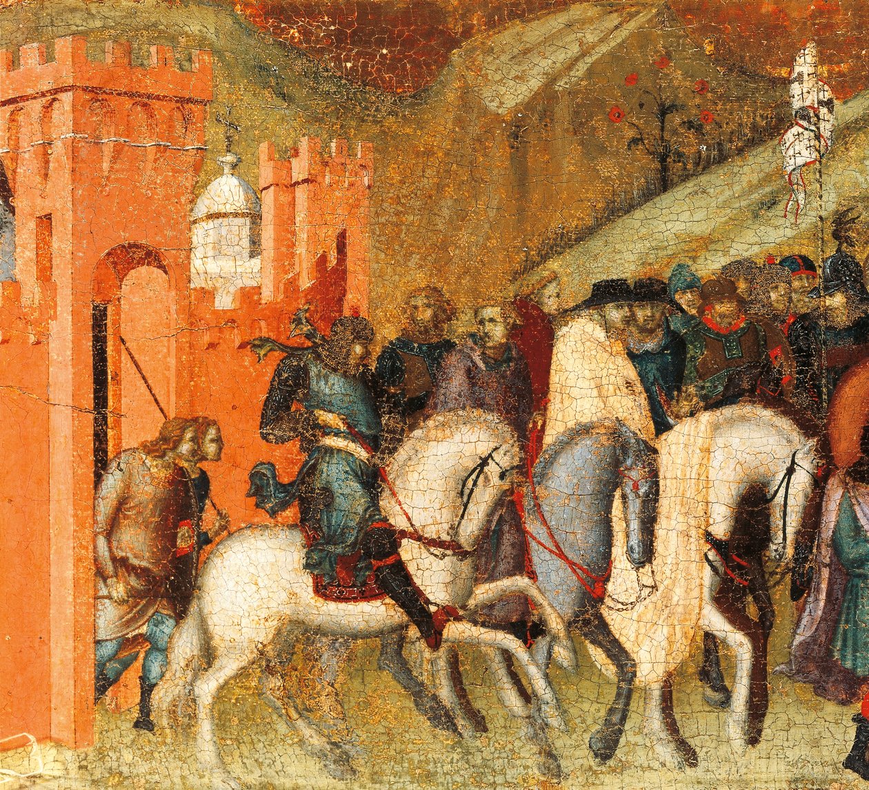Første karmelitt-eremitter om våren til Elijah, detalj fra predella av altertavle for Carmine, Pietro Lorenzetti (ca. 1280-1348), tempera og gull på trepanel av Pietro Lorenzetti