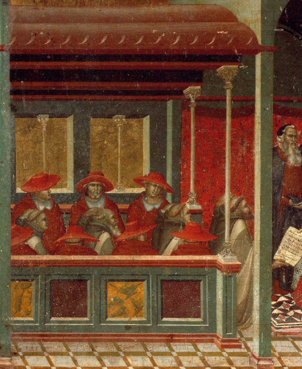Honorius III godkjenner karmelitt-regelen, detalj fra predella av altertavle for Carmine av Pietro Lorenzetti (ca. 1280-1348), tempera og gull på trepanel av Pietro Lorenzetti