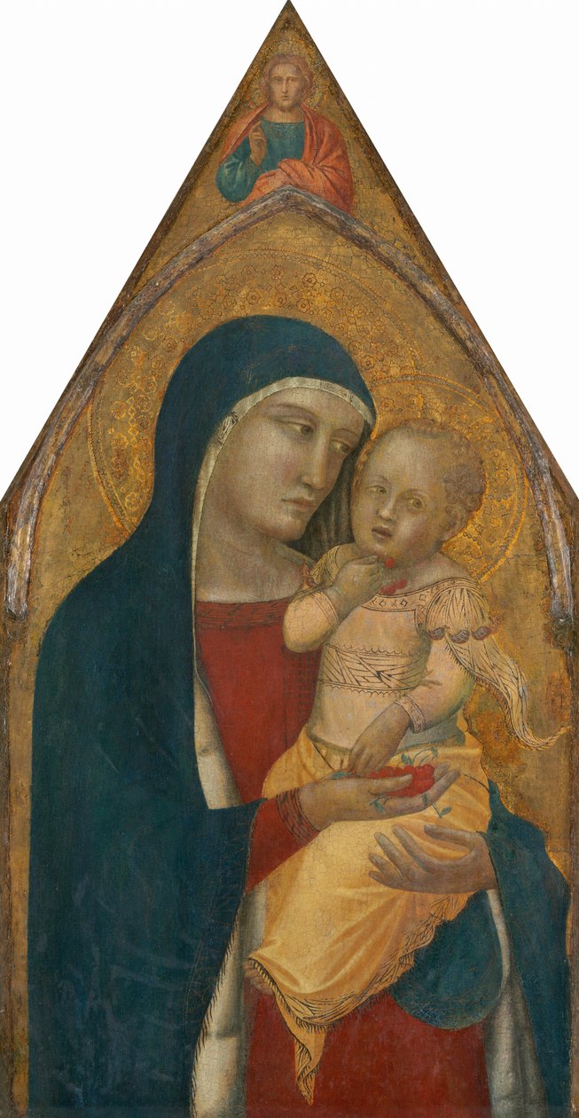 Madonna og barn, med velsignelsen Kristus [midtpanel] av Pietro Lorenzetti